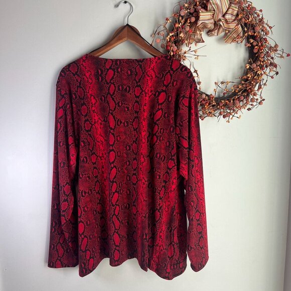 Michael Michael Kors Plus Size 3X Snakeskin-Print Crossover Border Top - Crimson - Picture 5 of 11